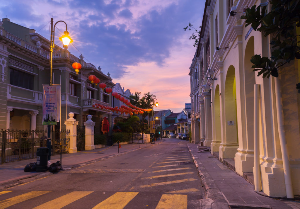 Dusk view of Armenian Street, George Town, Penang, Malaysia