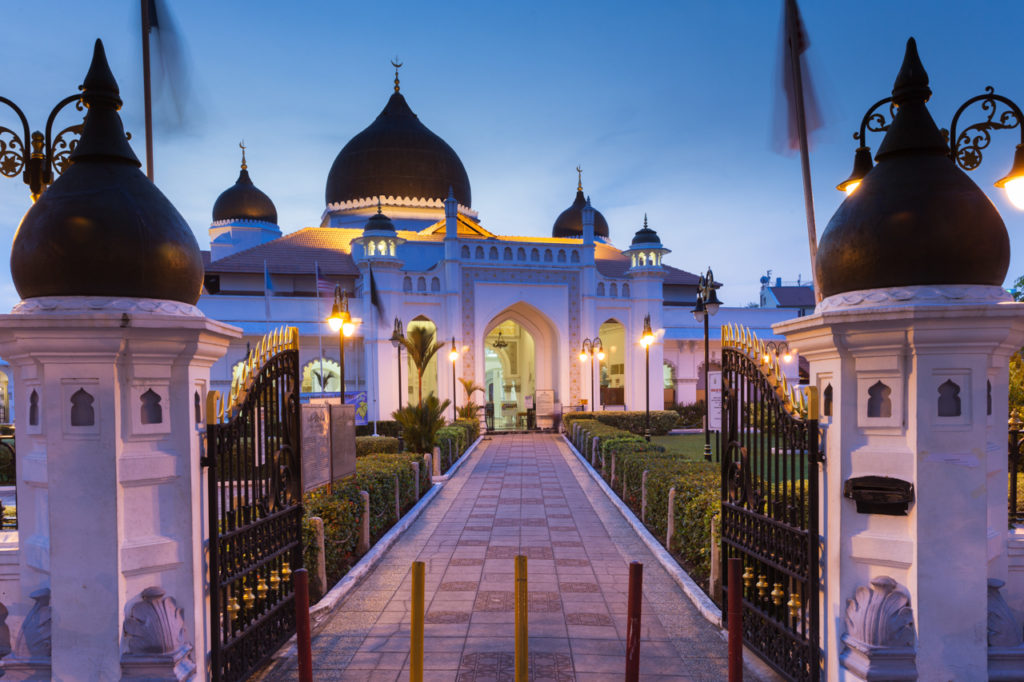 19th century Kapitan Keling Mosque after sunset