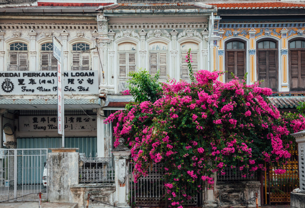 Facade of the old shophouse building in UNESCO Heritage buffer zone