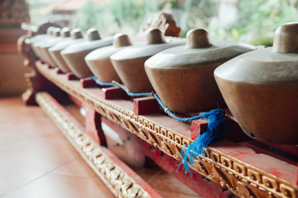 Traditional Balinese percussive music instruments, Ubud, Bali, Indonesia.