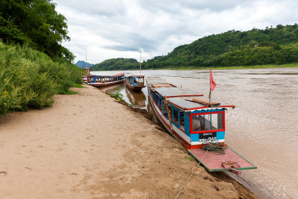 Boats on the bank of the Mekong River, Luang Phrabang, Laos