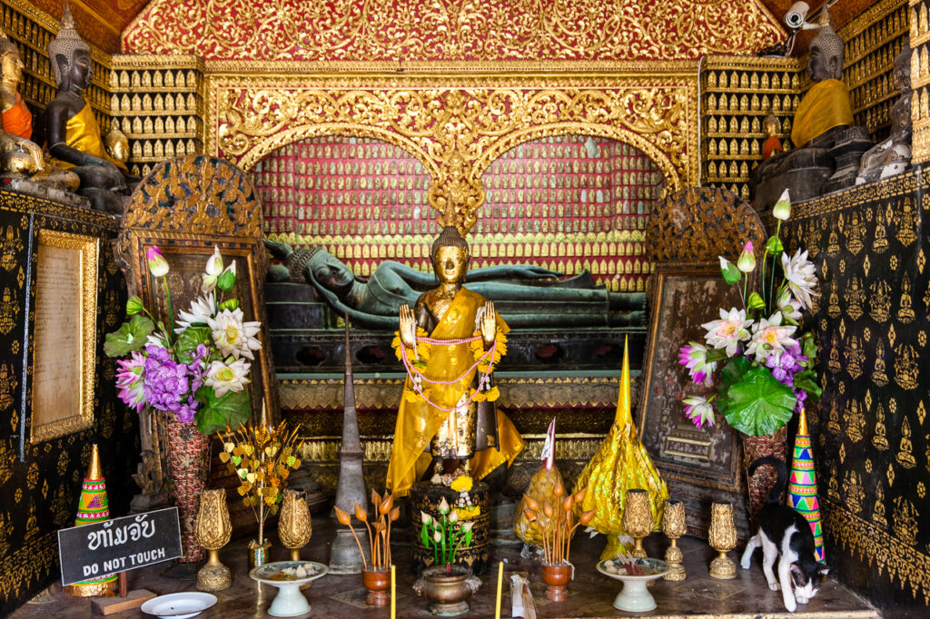 The rare reclining Buddha in Wat Xieng Thong, Luang Prabang, Laos