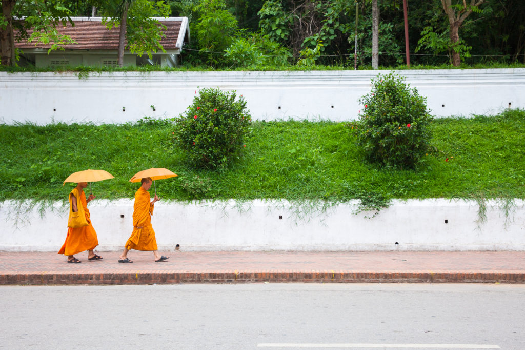 Novice monks at the street of Luang Prabang, Laos