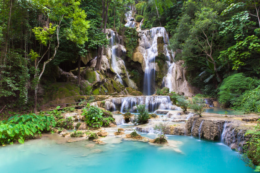 The main waterfall of the cascade, Kuang Si waterfalls, Laos