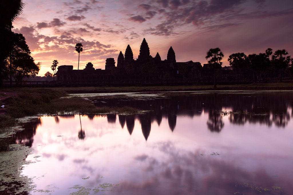 Angkor Wat silhouette at sunrise