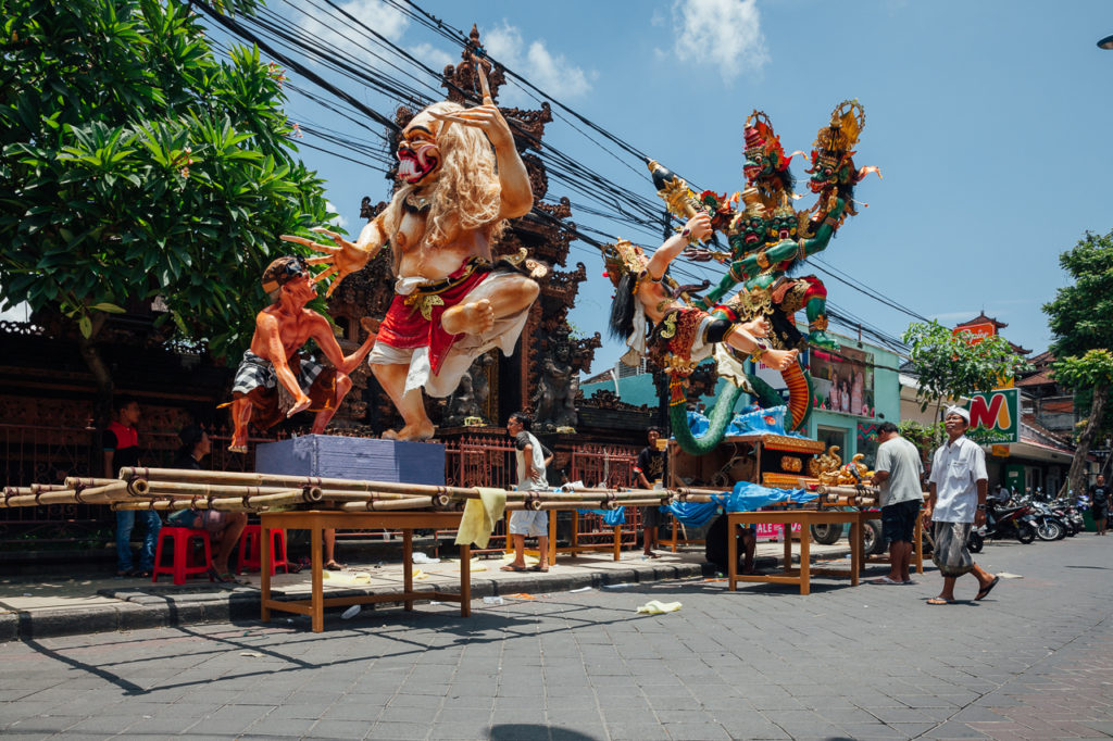 The "Ogoh-Ogoh" statue being prepared for the parade during Balinese New Year celebrations