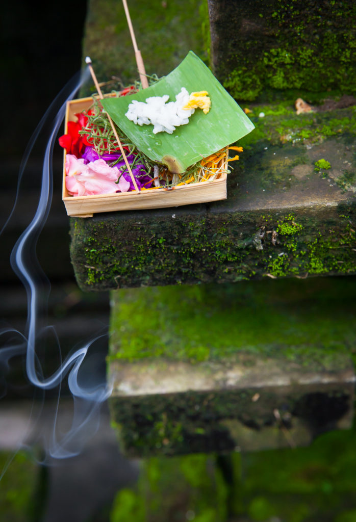 The Box with daily offerings or Canang sari, Ubud, Bali, Indonesia