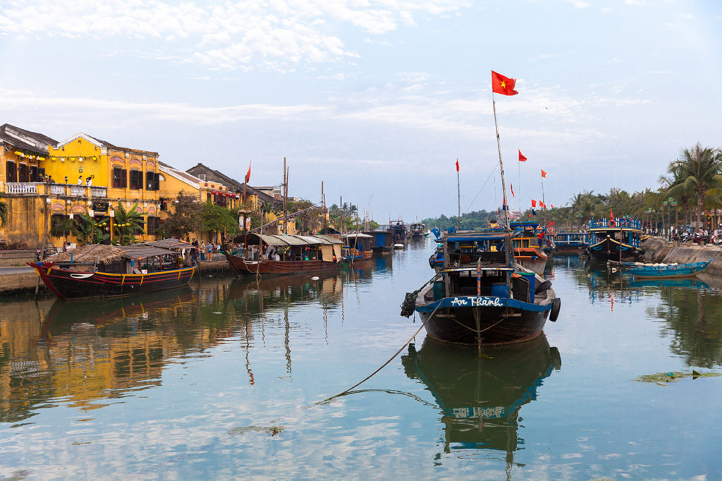 Hoi an, Vietnam: Boats on Thu Bon river