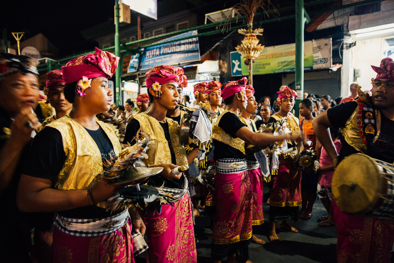 Nyepi Balinese New Year: Balinese musicians at the Ogoh-Ogoh parade